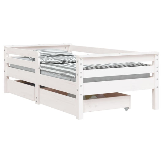 Kids Bed Frame with Drawers White 70x140 cm Solid Wood Pine Kids Bed Frame with Drawers White 70x140 cm Solid Wood Pine