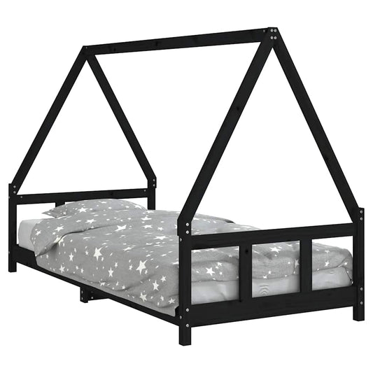 Kids Bed Frame Black 90x200 cm Solid Wood Pine Kids Bed Frame Black 90x200 cm Solid Wood Pine