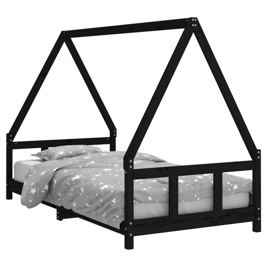 Kids Bed Frame Black 90x190 cm Solid Wood Pine Kids Bed Frame Black 90x190 cm Solid Wood Pine