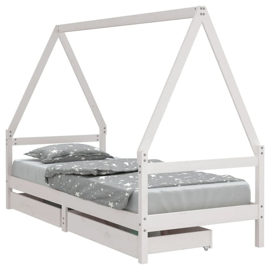 Kids Bed Frame with Drawers White 80x200 cm Solid Wood Pine Kids Bed Frame with Drawers White 80x200 cm Solid Wood Pine