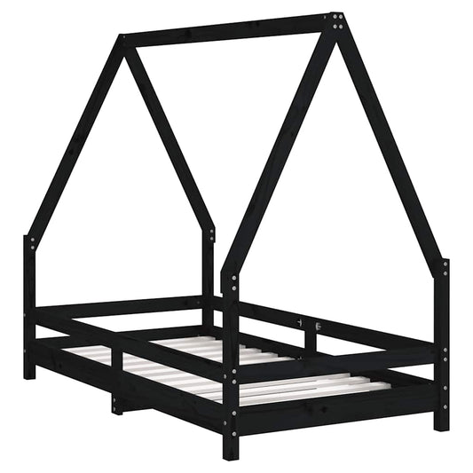 Kids Bed Frame Black 80x160 cm Solid Wood Pine Kids Bed Frame Black 80x160 cm Solid Wood Pine