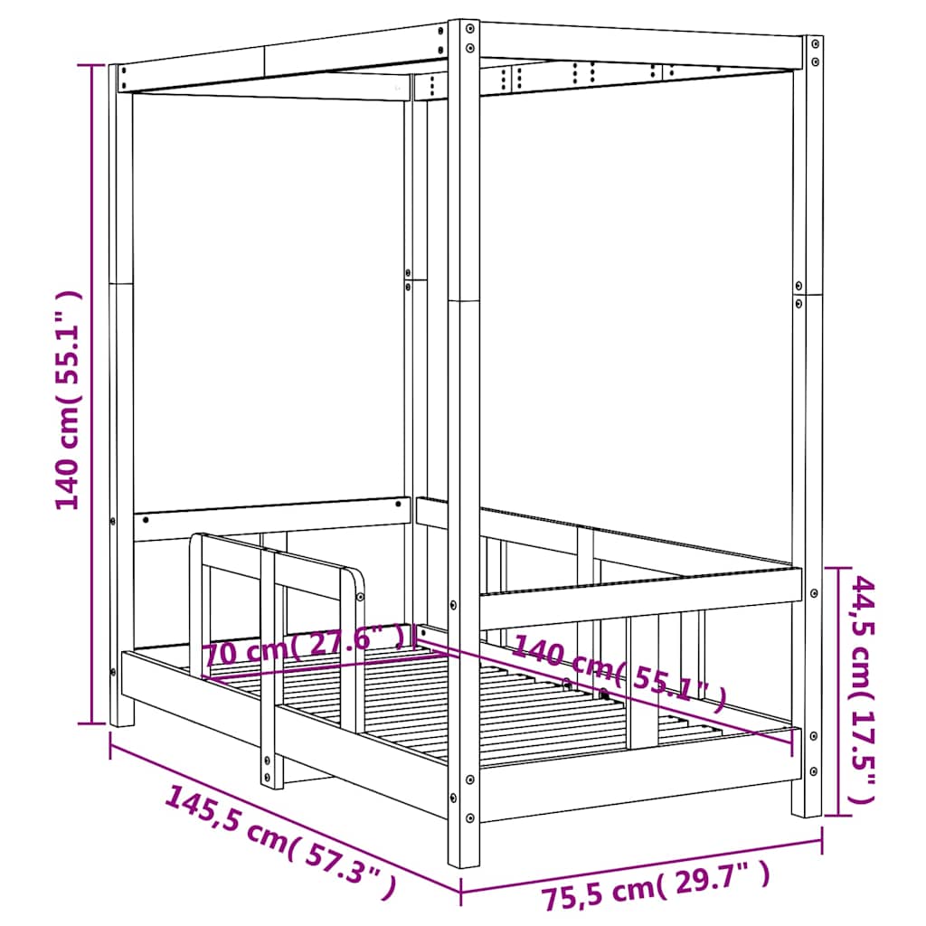 Kids Bed Frame White 70x140 cm Solid Wood Pine