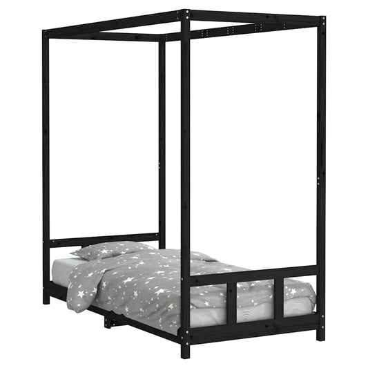 Kids Bed Frame Black 90x190 cm Solid Wood Pine Kids Bed Frame Black 90x190 cm Solid Wood Pine
