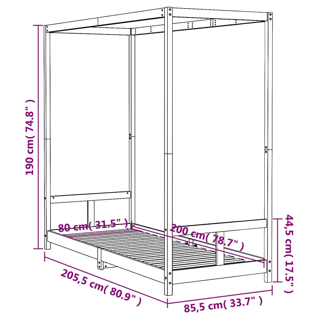 Kids Bed Frame White 80x200 cm Solid Wood Pine