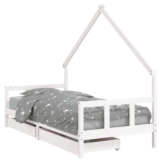 Kids Bed Frame with Drawers White 90x190 cm Solid Wood Pine Kids Bed Frame with Drawers White 90x190 cm Solid Wood Pine