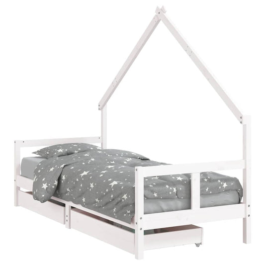 Kids Bed Frame with Drawers White 80x200 cm Solid Wood Pine Kids Bed Frame with Drawers White 80x200 cm Solid Wood Pine