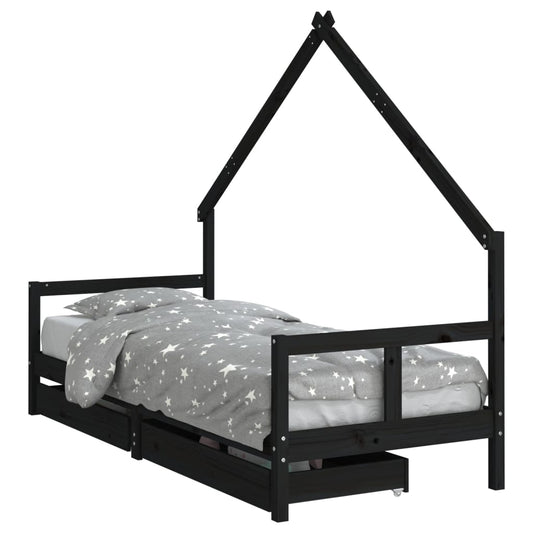 Kids Bed Frame with Drawers Black 80x200 cm Solid Wood Pine Kids Bed Frame with Drawers Black 80x200 cm Solid Wood Pine