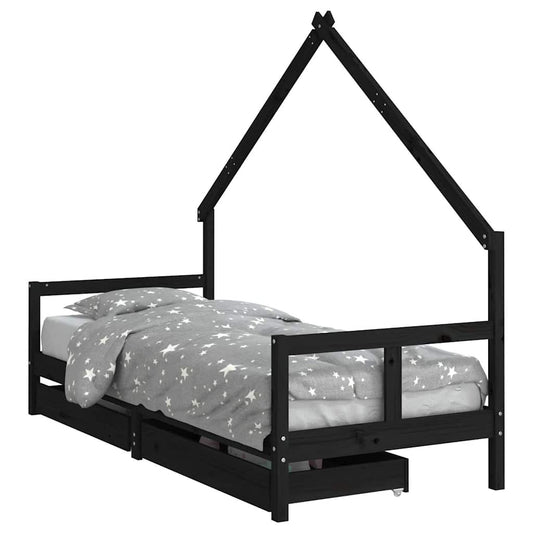 Kids Bed Frame with Drawers Black 80x200 cm Solid Wood Pine Kids Bed Frame with Drawers Black 80x200 cm Solid Wood Pine