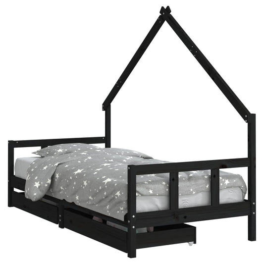 Kids Bed Frame with Drawers Black 90x200 cm Solid Wood Pine Kids Bed Frame with Drawers Black 90x200 cm Solid Wood Pine