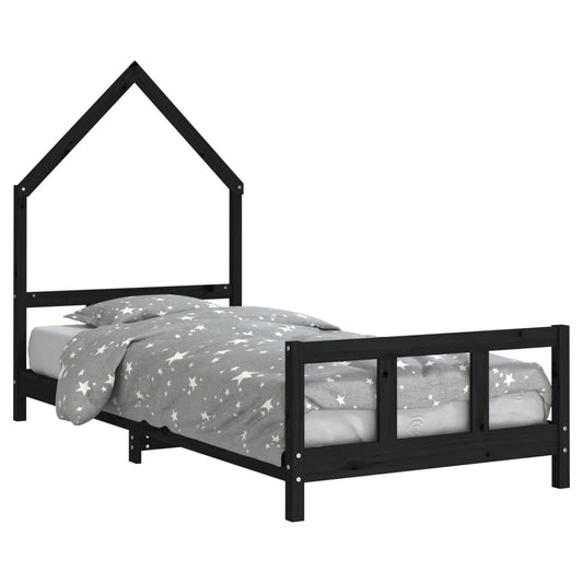 Kids Bed Frame Black 90x190 cm Solid Wood Pine Kids Bed Frame Black 90x190 cm Solid Wood Pine