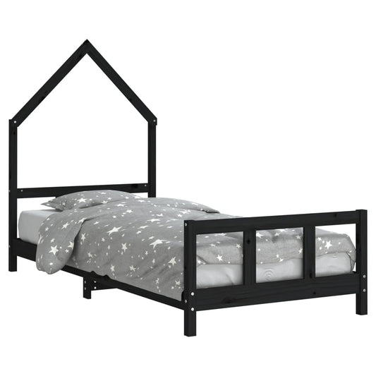 Kids Bed Frame Black 90x200 cm Solid Wood Pine Kids Bed Frame Black 90x200 cm Solid Wood Pine