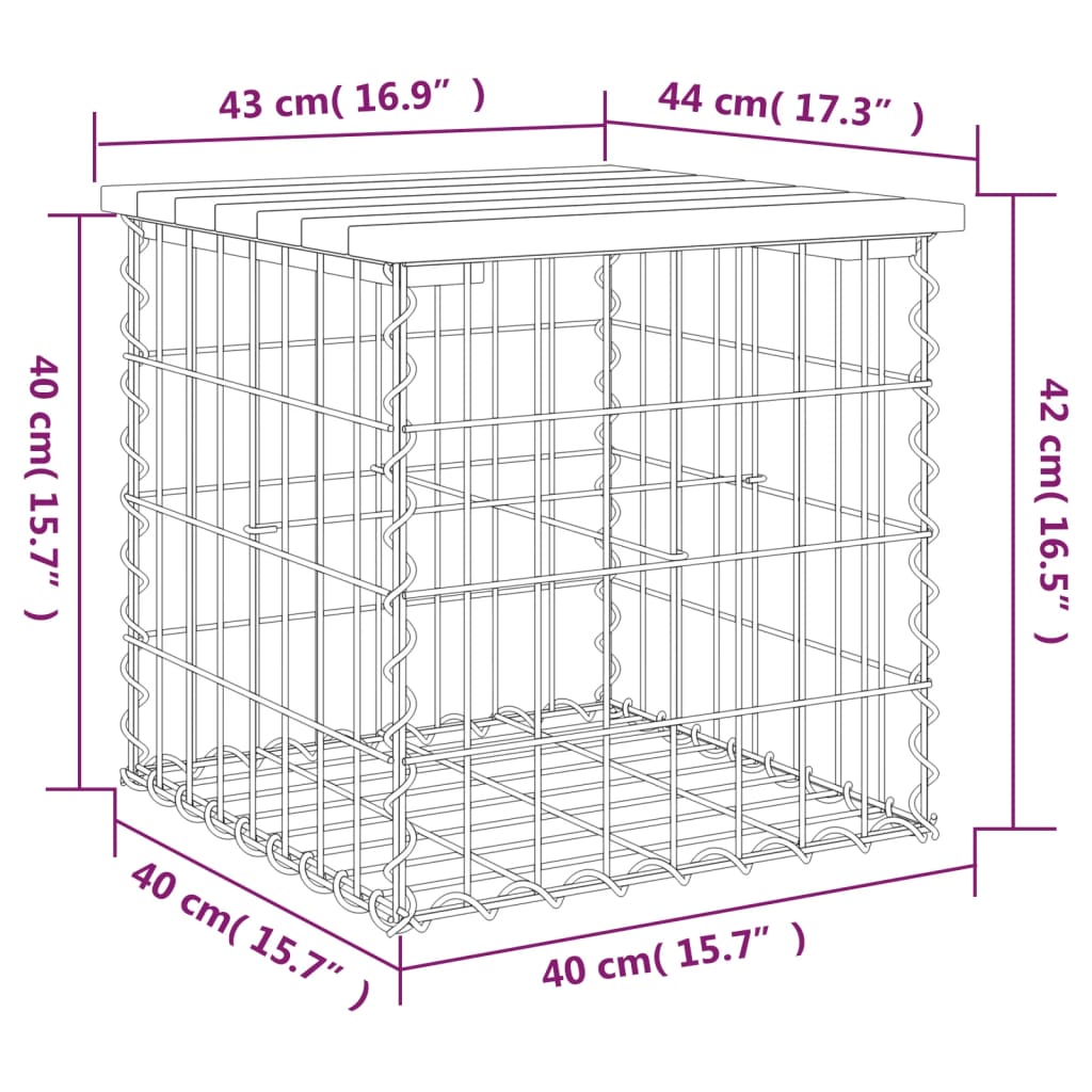 Garden Bench Gabion Design 43x44x42 cm Solid Wood Pine