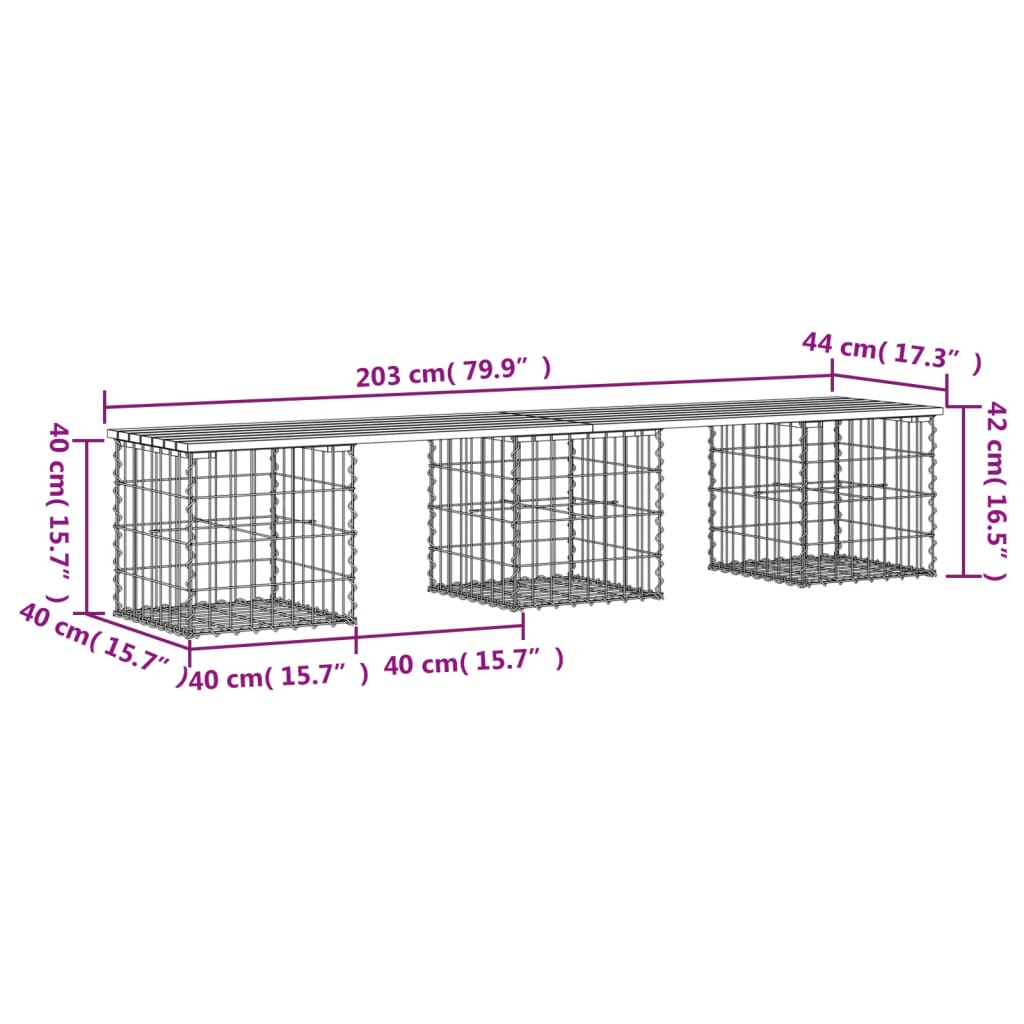 Garden Bench Gabion Design 203x44x42 cm Solid Wood Douglas