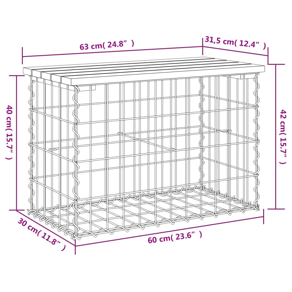 Garden Bench Gabion Design 63x31,5x42 cm Impregnated Wood Pine