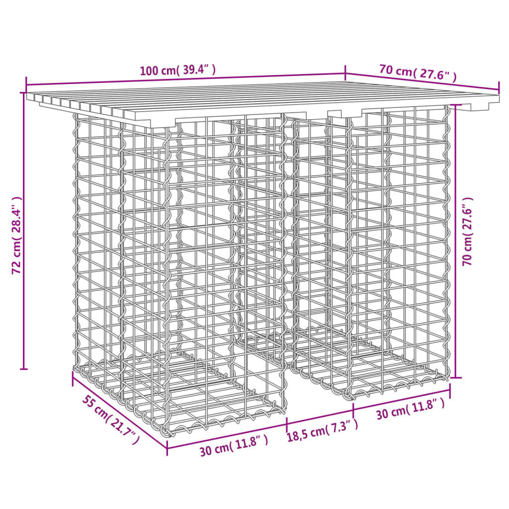 Garden Table Gabion Design 100x70x72 cm Impregnated Wood Pine