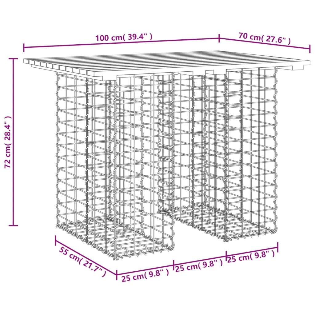 Garden Table Gabion Design 100x70x72 cm Impregnated Wood Pine