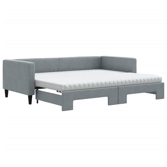 Daybed with Trundle and Mattresses Light Grey 90x190 cm Fabric Daybed with Trundle and Mattresses Light Grey 90x190 cm Fabric