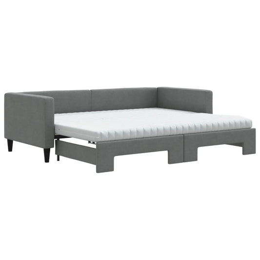 Daybed with Trundle and Mattresses Dark Grey 90x190 cm Fabric Daybed with Trundle and Mattresses Dark Grey 90x190 cm Fabric