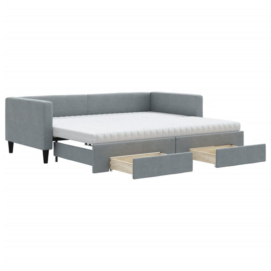 Daybed with Trundle and Drawers Light Grey 90x190 cm Fabric Daybed with Trundle and Drawers Light Grey 90x190 cm Fabric