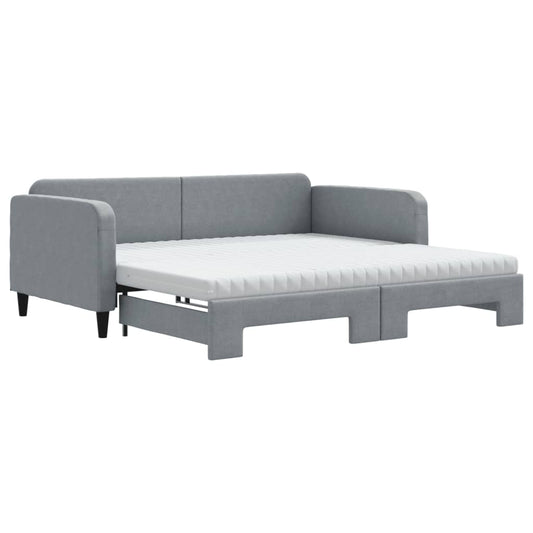 Daybed with Trundle and Mattresses Light Grey 90x190 cm Fabric Daybed with Trundle and Mattresses Light Grey 90x190 cm Fabric