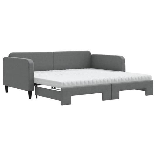 Daybed with Trundle and Mattresses Dark Grey 90x190 cm Fabric Daybed with Trundle and Mattresses Dark Grey 90x190 cm Fabric