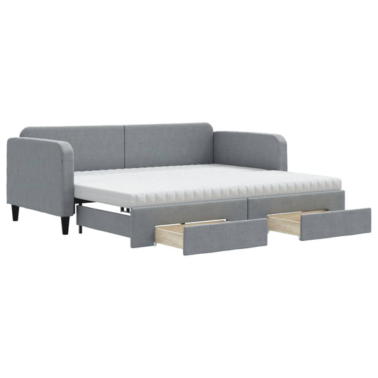 Daybed with Trundle and Drawers Light Grey 90x190 cm Fabric Daybed with Trundle and Drawers Light Grey 90x190 cm Fabric