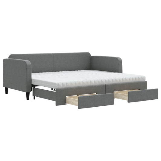 Daybed with Trundle and Drawers Dark Grey 90x190 cm Fabric Daybed with Trundle and Drawers Dark Grey 90x190 cm Fabric