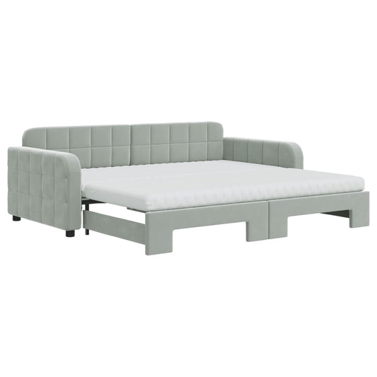 Daybed with Trundle and Mattresses Light Grey 90x190 cm Velvet Daybed with Trundle and Mattresses Light Grey 90x190 cm Velvet