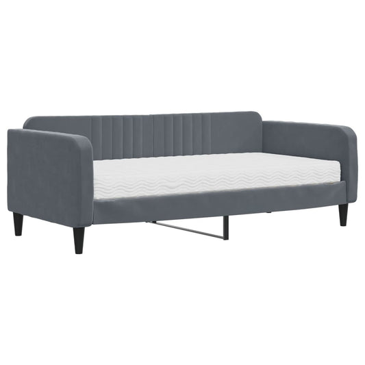 Daybed with Mattress Dark Grey 90x190 cm Velvet Daybed with Mattress Dark Grey 90x190 cm Velvet