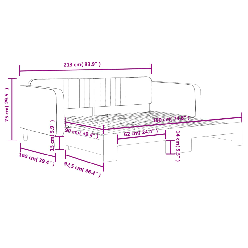 Daybed with Trundle without Mattress Dark Grey 90x190 cm