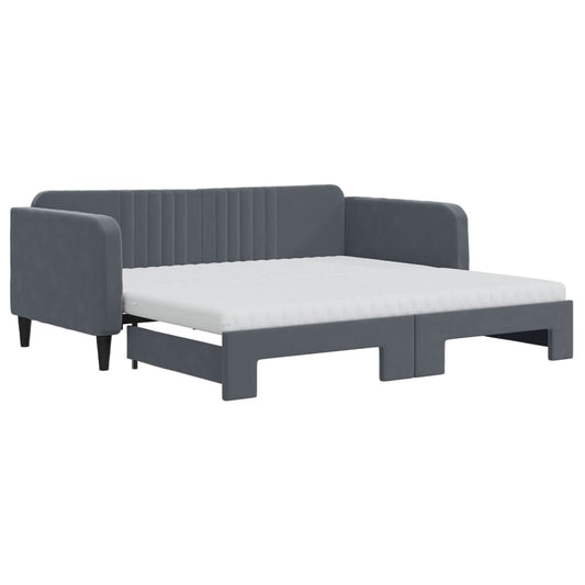 Daybed with Trundle and Mattresses Dark Grey 90x190 cm Velvet Daybed with Trundle and Mattresses Dark Grey 90x190 cm Velvet