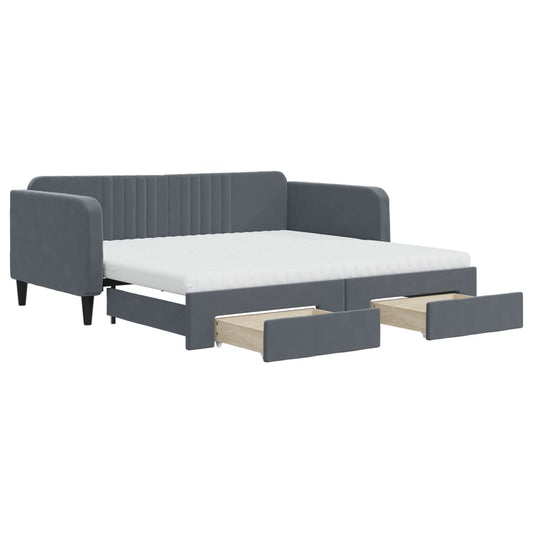 Daybed with Trundle and Drawers Dark Grey 90x190 cm Velvet Daybed with Trundle and Drawers Dark Grey 90x190 cm Velvet
