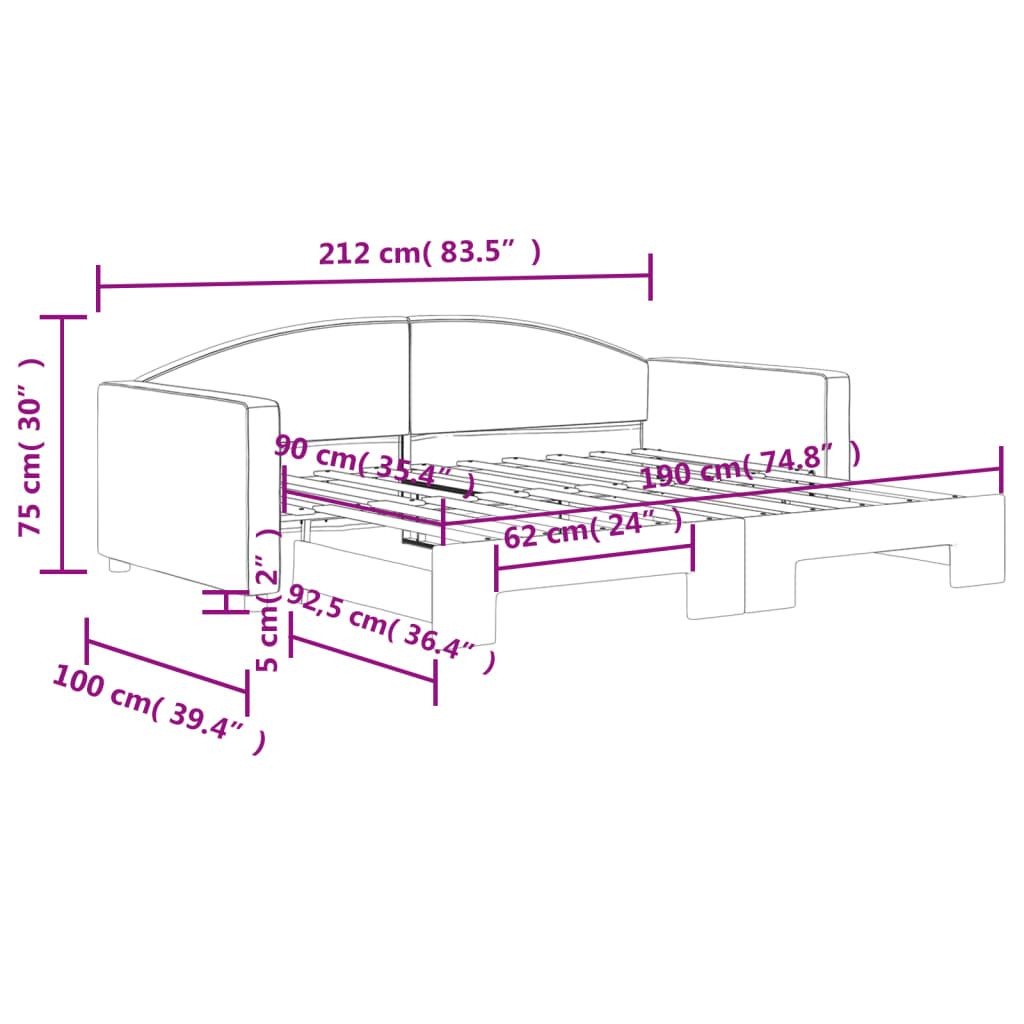 Daybed with Trundle without Mattress Light Grey 90x190 cm