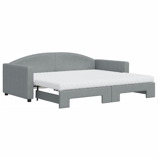 Daybed with Trundle and Mattresses Light Grey 90x190 cm Fabric Daybed with Trundle and Mattresses Light Grey 90x190 cm Fabric