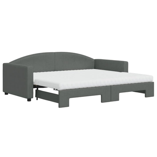 Daybed with Trundle and Mattresses Dark Grey 90x190 cm Fabric Daybed with Trundle and Mattresses Dark Grey 90x190 cm Fabric