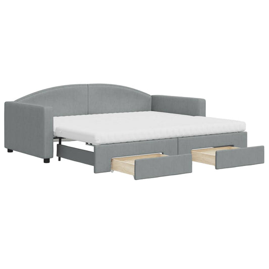Daybed with Trundle and Drawers Light Grey 90x190 cm Fabric Daybed with Trundle and Drawers Light Grey 90x190 cm Fabric