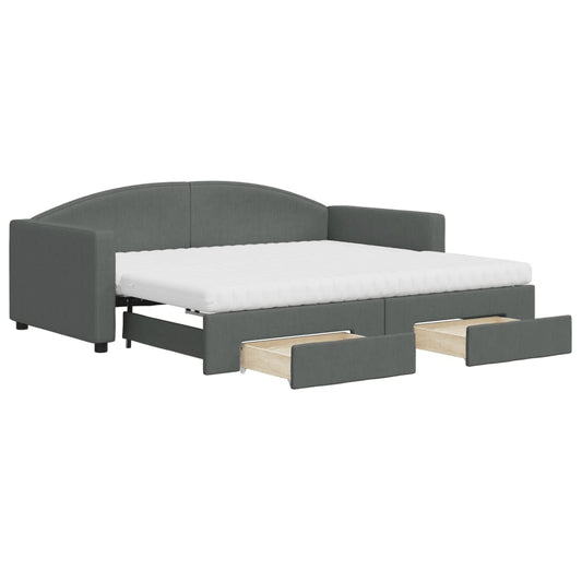 Daybed with Trundle and Drawers Dark Grey 90x190 cm Fabric Daybed with Trundle and Drawers Dark Grey 90x190 cm Fabric