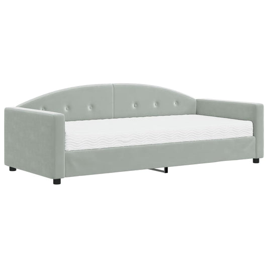 Daybed with Mattress Light Grey 90x190 cm Velvet Daybed with Mattress Light Grey 90x190 cm Velvet