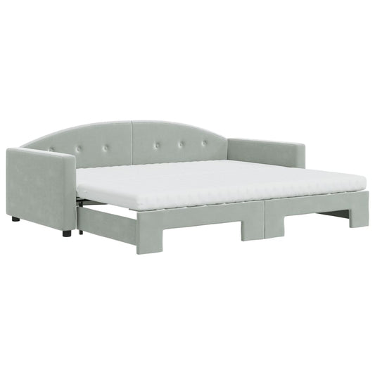 Daybed with Trundle and Mattresses Light Grey 90x190 cm Velvet Daybed with Trundle and Mattresses Light Grey 90x190 cm Velvet