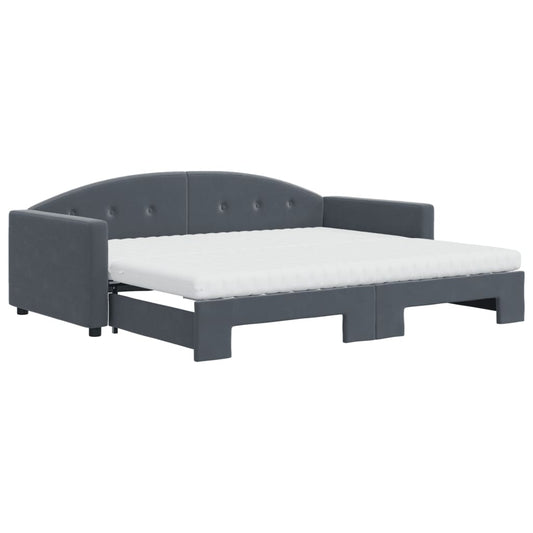 Daybed with Trundle and Mattresses Dark Grey 90x190 cm Velvet Daybed with Trundle and Mattresses Dark Grey 90x190 cm Velvet