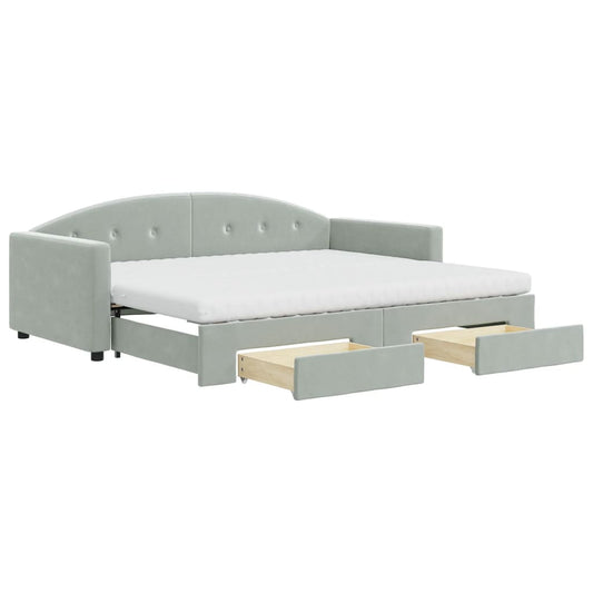 Daybed with Trundle and Drawers Light Grey 90x190 cm Velvet Daybed with Trundle and Drawers Light Grey 90x190 cm Velvet