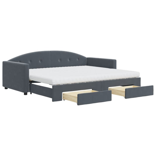 Daybed with Trundle and Drawers Dark Grey 90x190 cm Velvet Daybed with Trundle and Drawers Dark Grey 90x190 cm Velvet
