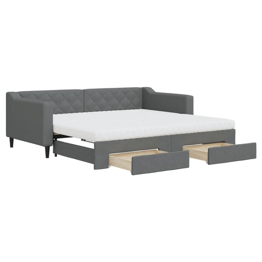Daybed with Trundle and Drawers Dark Grey 90x190 cm Fabric Daybed with Trundle and Drawers Dark Grey 90x190 cm Fabric
