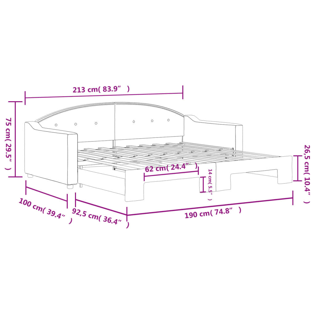 Daybed with Trundle without Mattress Dark Grey 90x190 cm