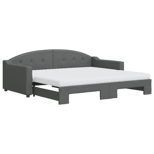 Daybed with Trundle and Mattresses Dark Grey 90x190 cm Fabric Daybed with Trundle and Mattresses Dark Grey 90x190 cm Fabric