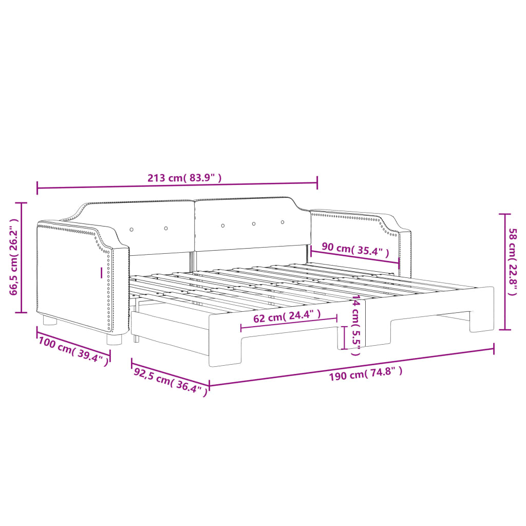 Daybed with Trundle without Mattress Light Grey 90x190 cm