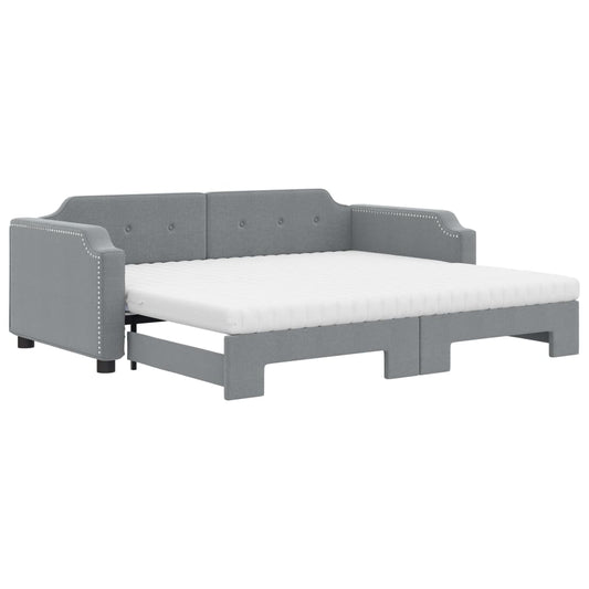 Daybed with Trundle and Mattresses Light Grey 90x190 cm Fabric Daybed with Trundle and Mattresses Light Grey 90x190 cm Fabric