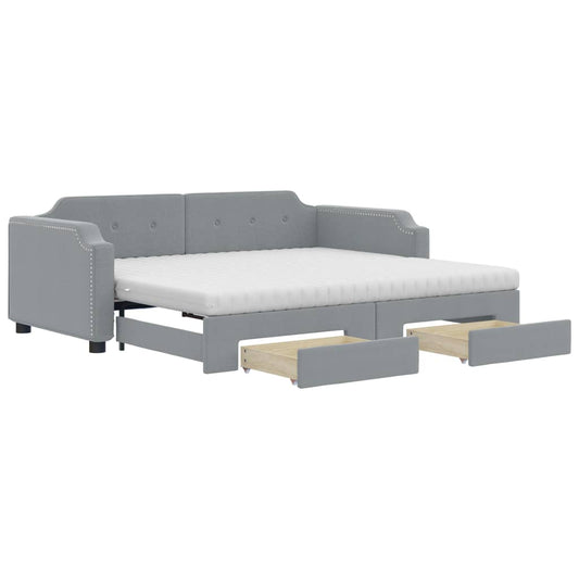 Daybed with Trundle and Drawers Light Grey 90x190 cm Fabric Daybed with Trundle and Drawers Light Grey 90x190 cm Fabric