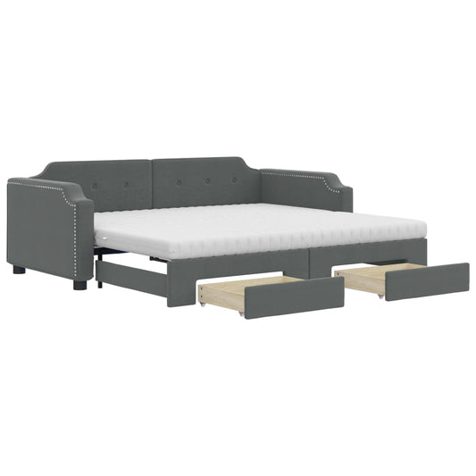 Daybed with Trundle and Drawers Dark Grey 90x190 cm Fabric Daybed with Trundle and Drawers Dark Grey 90x190 cm Fabric