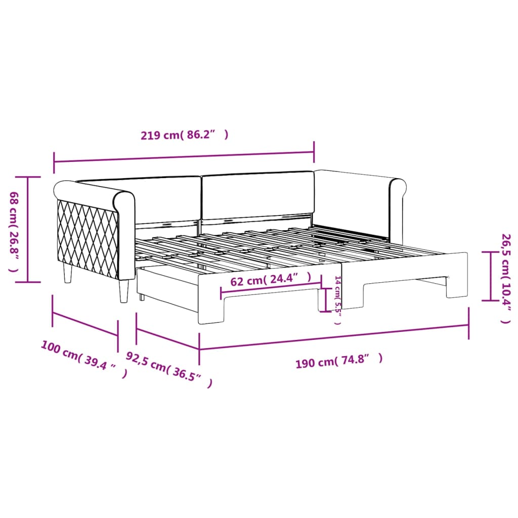 Daybed with Trundle without Mattress Dark Grey 90x190 cm Single